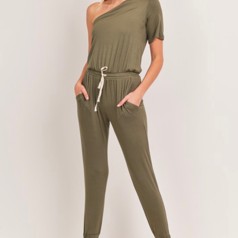 One Sleeve Olive Jumpsuit